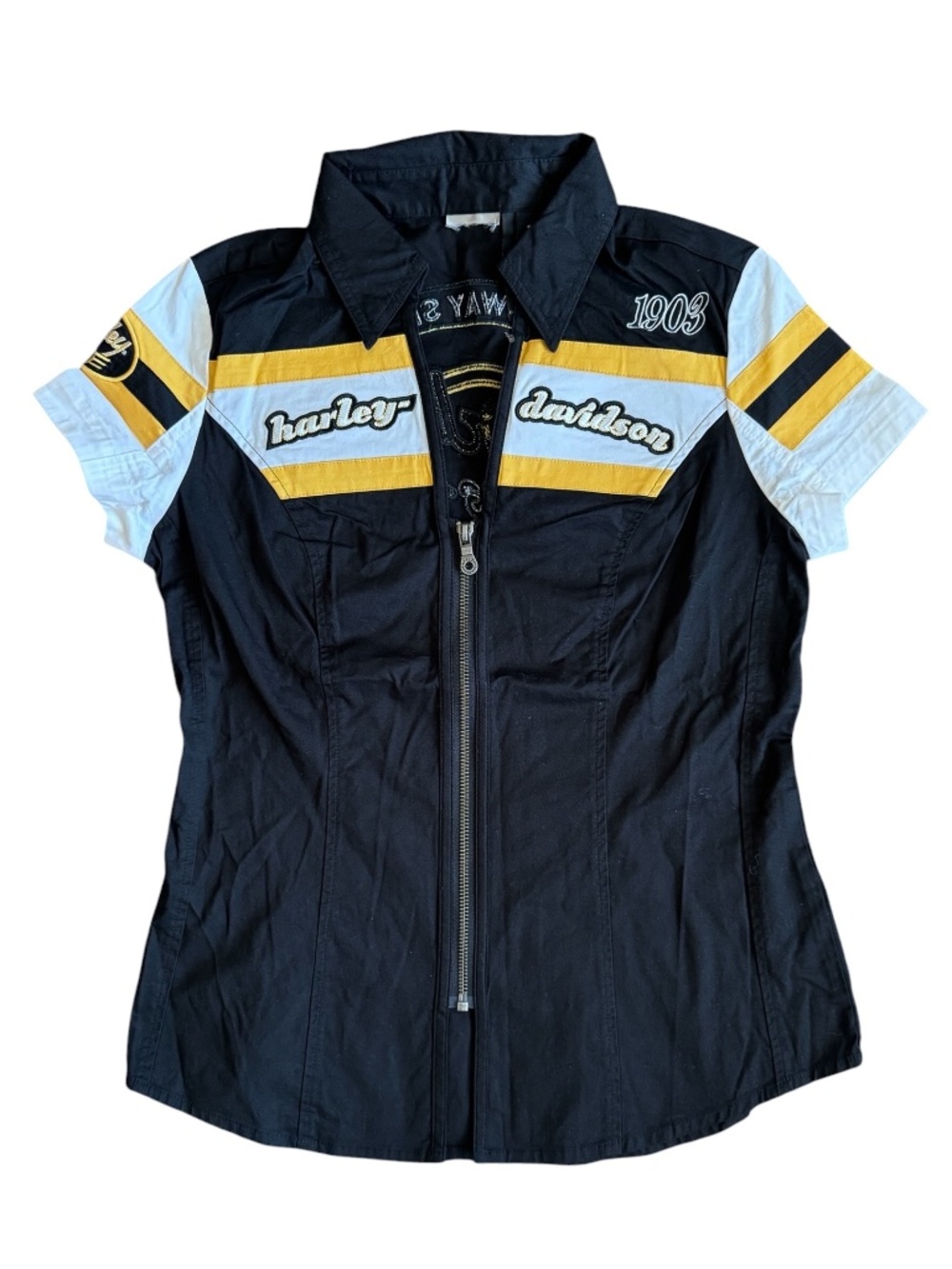 Harley Davidson Speedway Spirit Y2K Style Zip Up Shirt With Racing Stripes